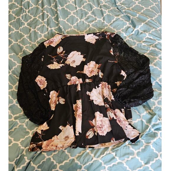 Shein Curve 4XL Black Floral Lace Sleeve Blouse Plus Size - Picture 11 of 11